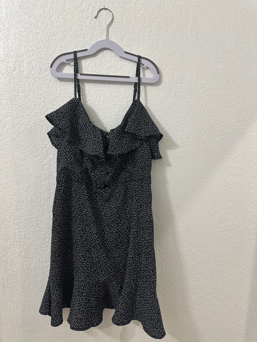 Band of Gypsies Black Mini Dress with White Dot Print (Fits as a SMALL)